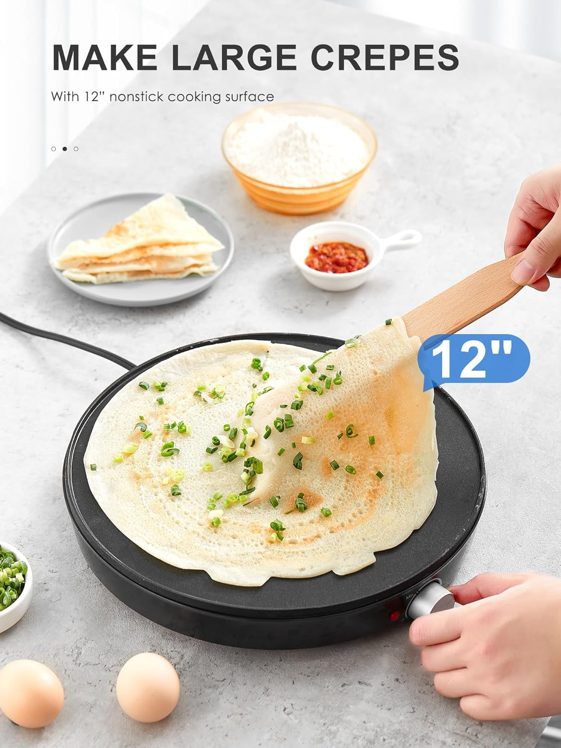 Elevate Your Breakfast Game with the Reemix Nonstick 12" Electric Crepe Maker - Perfect for Crepes, Pancakes, and More!