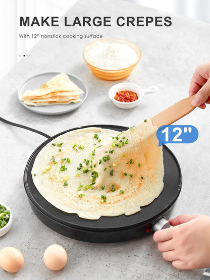 Elevate Your Breakfast Game with the Reemix Nonstick 12" Electric Crepe Maker - Perfect for Crepes, Pancakes, and More!