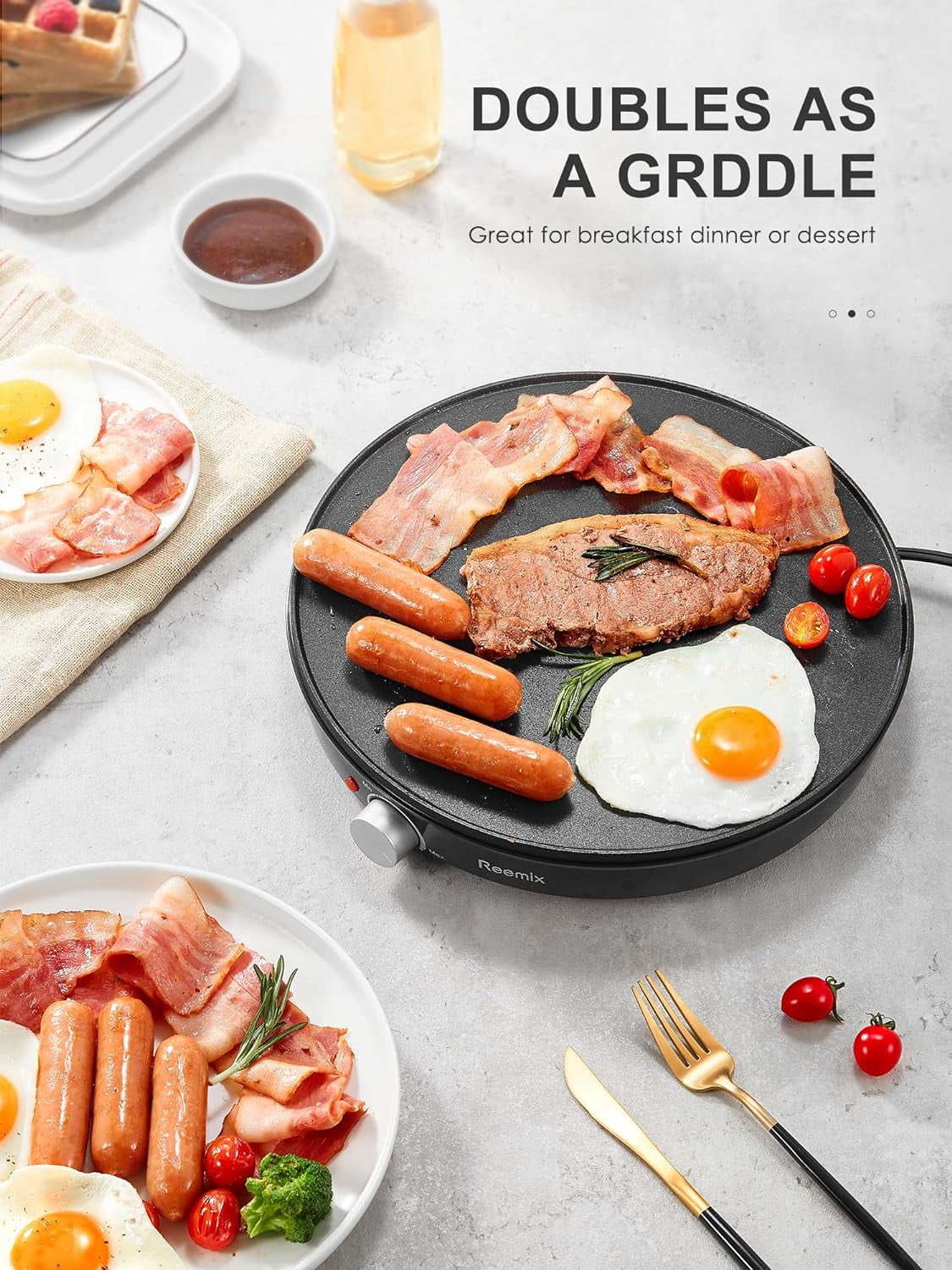 Elevate Your Breakfast Game with the Reemix Nonstick 12" Electric Crepe Maker - Perfect for Crepes, Pancakes, and More!
