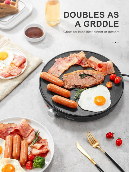 Elevate Your Breakfast Game with the Reemix Nonstick 12" Electric Crepe Maker - Perfect for Crepes, Pancakes, and More!