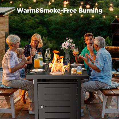 Elevate Your Outdoor Experience with the 43" Propane Fire Pit Table - 60,000 BTU of Comfort, Complete with Lid, Glass Beads, Cup Holders, and More!
