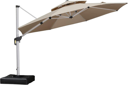 Elevate Your Outdoor Experience with the 12 Feet Double Top Deluxe Patio Umbrella - Stylish Beige Offset Hanging Design for Ultimate Shade and Protection