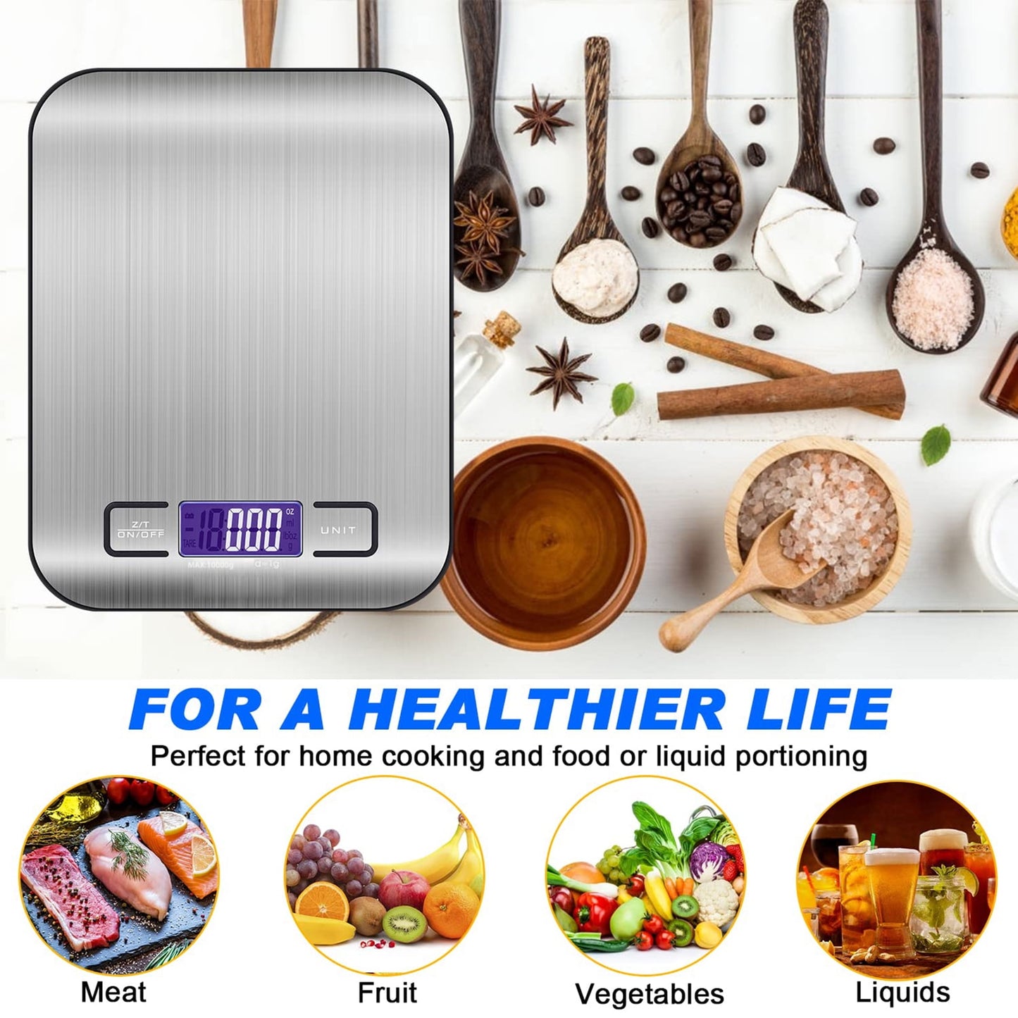Precision Digital Food Scale - 22Lb Capacity for Effortless Weight Loss, Baking, Cooking, and Meal Prep with Easy-to-Read LCD Display
