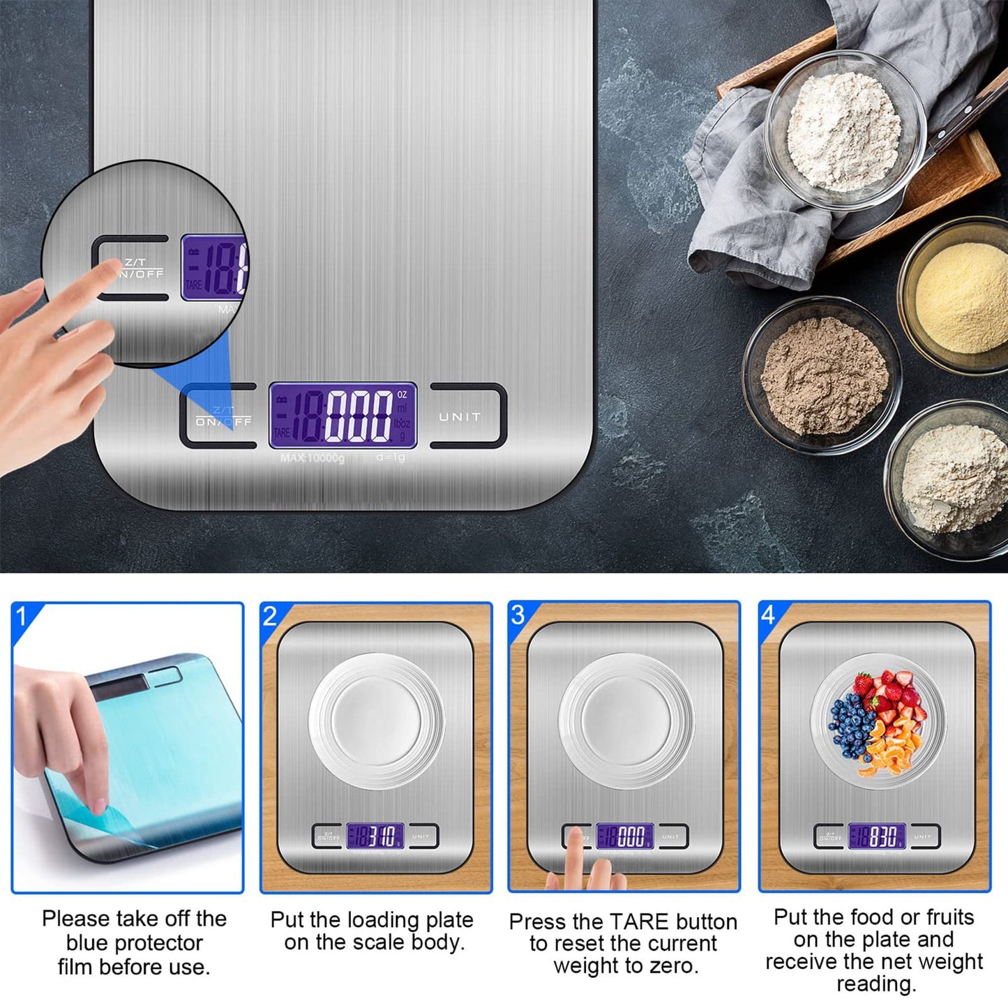 Precision Digital Food Scale - 22Lb Capacity for Effortless Weight Loss, Baking, Cooking, and Meal Prep with Easy-to-Read LCD Display