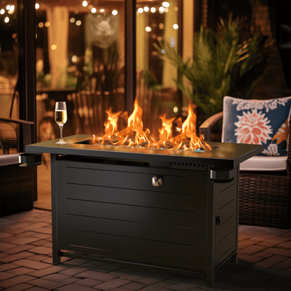 Elevate Your Outdoor Experience with the 43" Propane Fire Pit Table - 60,000 BTU of Comfort, Complete with Lid, Glass Beads, Cup Holders, and More!