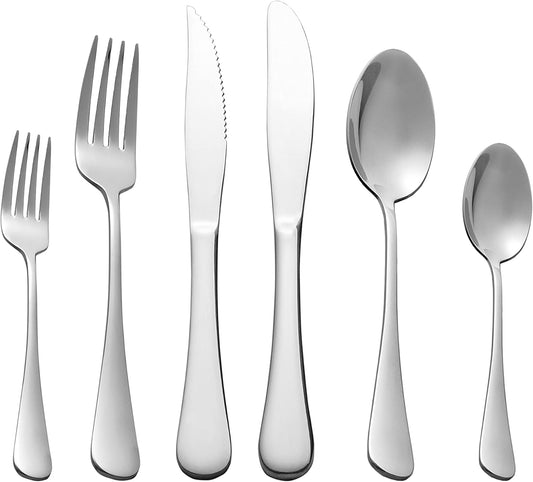 Elevate Your Dining Experience with the 24 Piece Modern Silver Flatware Set - Durable Stainless Steel with Titanium Coating, Perfect for Everyday Use and Special Occasions