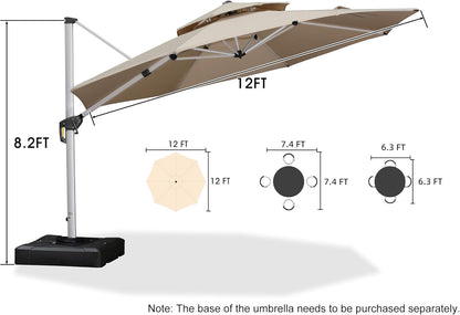 Elevate Your Outdoor Experience with the 12 Feet Double Top Deluxe Patio Umbrella - Stylish Beige Offset Hanging Design for Ultimate Shade and Protection