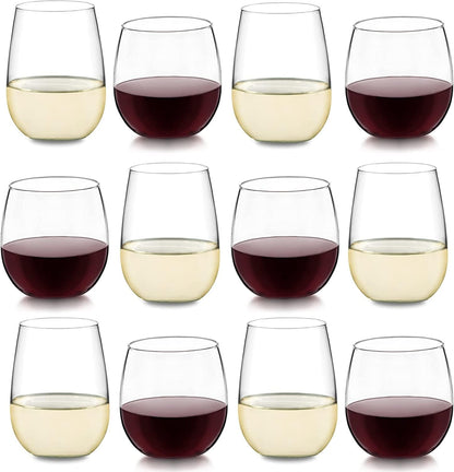 Elegant 12-Piece Stemless Wine Glass Set for Red and White Wines - Perfect for Every Occasion