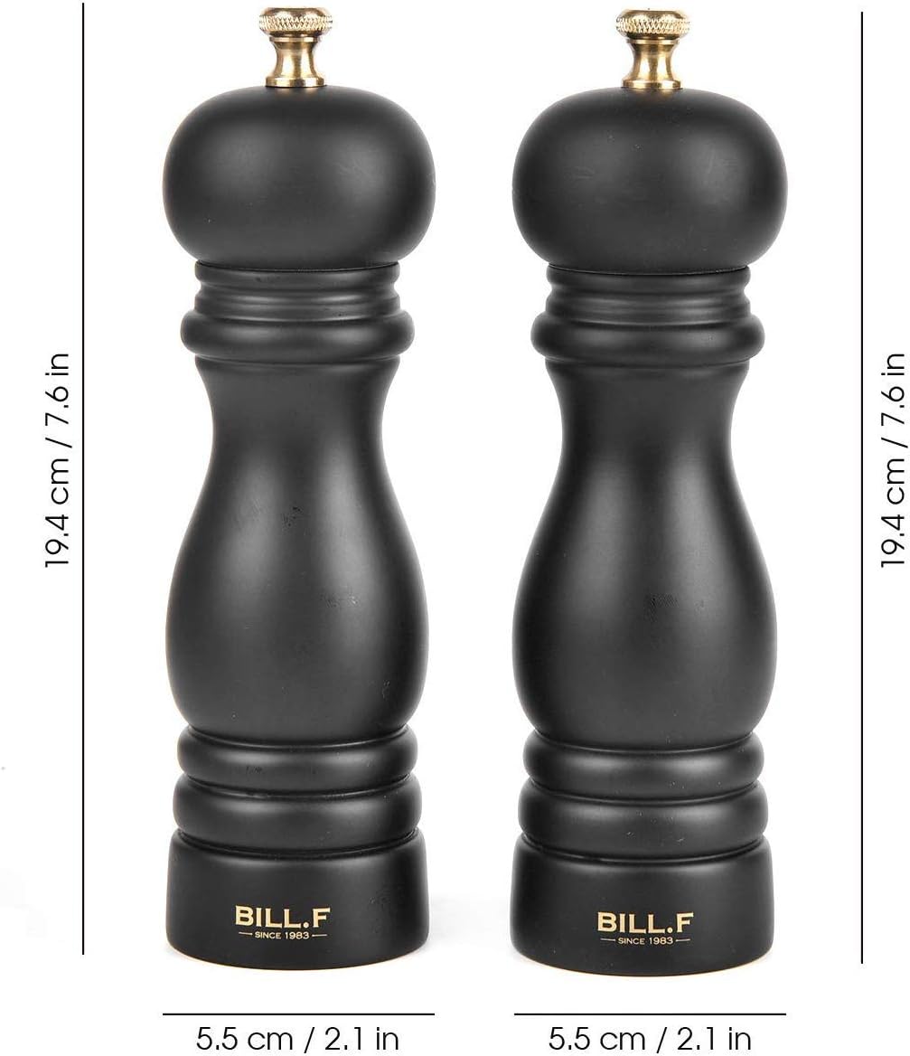Premium Rubberwood Salt and Pepper Grinder Set - Adjustable 7-Inch Ceramic Mill for Perfect Seasoning - Set of 2