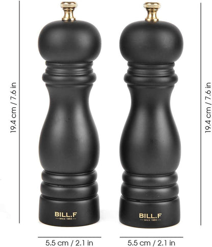Premium Rubberwood Salt and Pepper Grinder Set - Adjustable 7-Inch Ceramic Mill for Perfect Seasoning - Set of 2