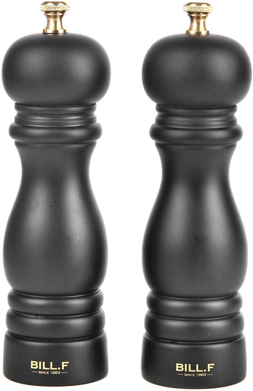 Premium Rubberwood Salt and Pepper Grinder Set - Adjustable 7-Inch Ceramic Mill for Perfect Seasoning - Set of 2