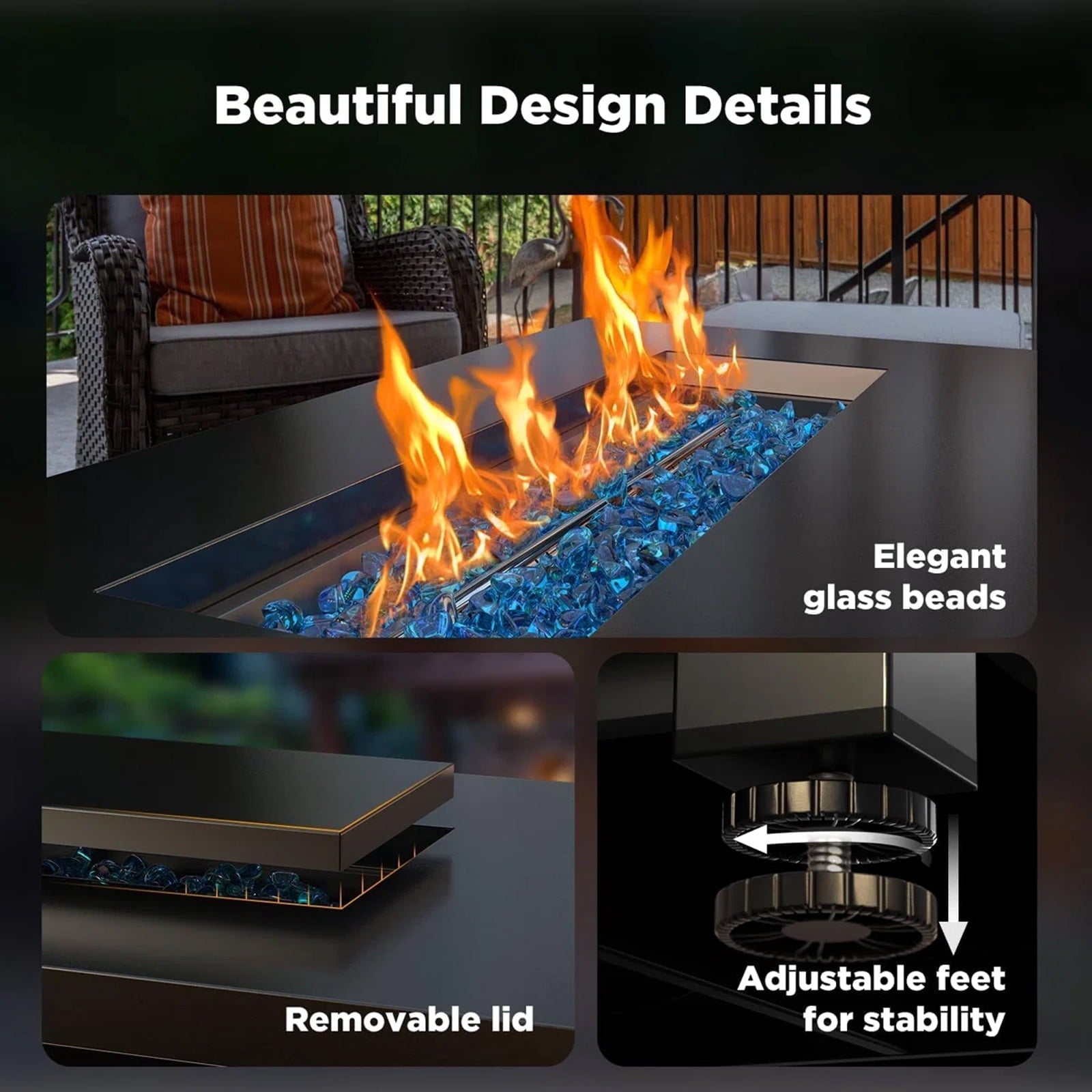 Elevate Your Outdoor Experience with the 43" Propane Fire Pit Table - 60,000 BTU of Comfort, Complete with Lid, Glass Beads, Cup Holders, and More!