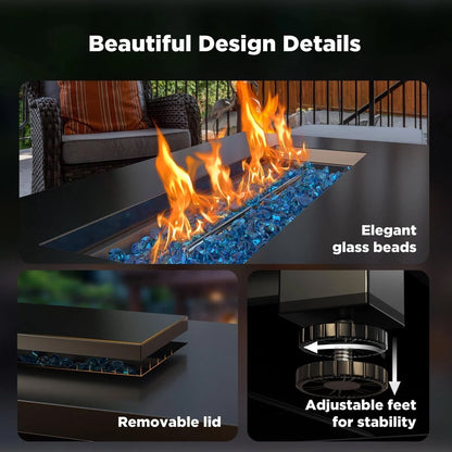 Elevate Your Outdoor Experience with the 43" Propane Fire Pit Table - 60,000 BTU of Comfort, Complete with Lid, Glass Beads, Cup Holders, and More!