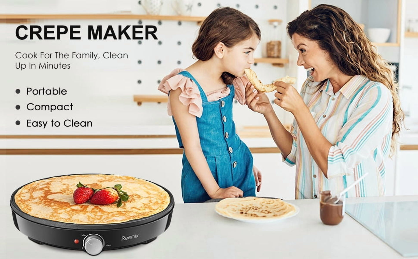 Elevate Your Breakfast Game with the Reemix Nonstick 12" Electric Crepe Maker - Perfect for Crepes, Pancakes, and More!