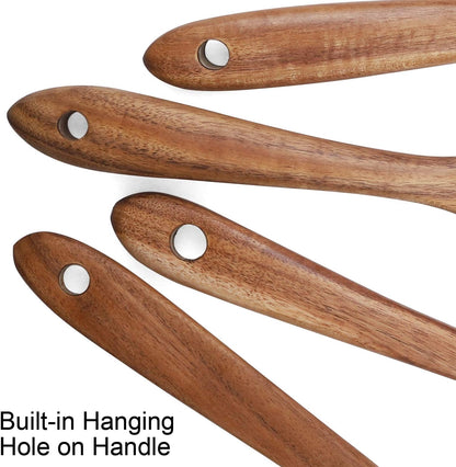 Premium 4-Piece Wooden Cooking Utensils Set - Perfect for Non-Stick Cookware with Spatula, Fork, Turner, Ladle, and Strainer Spoons