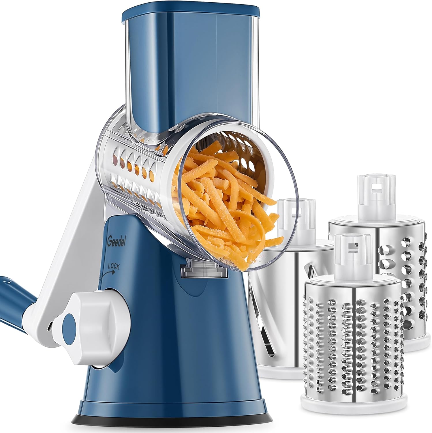 Effortlessly Shred and Slice with Our Versatile Rotary Cheese Grater - Includes 3 Interchangeable Blades for Quick and Easy Food Prep!