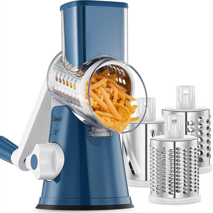 Effortlessly Shred and Slice with Our Versatile Rotary Cheese Grater - Includes 3 Interchangeable Blades for Quick and Easy Food Prep!