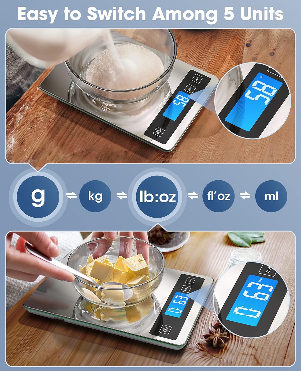 Precision Digital Kitchen Scale - 22Lb Capacity for Perfect Cooking and Baking with Stainless Steel & Tempered Glass Design