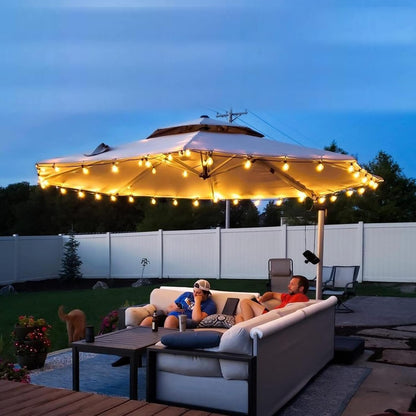 Elevate Your Outdoor Experience with the 12 Feet Double Top Deluxe Patio Umbrella - Stylish Beige Offset Hanging Design for Ultimate Shade and Protection