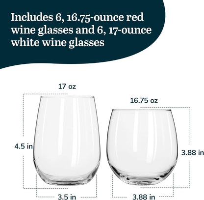 Elegant 12-Piece Stemless Wine Glass Set for Red and White Wines - Perfect for Every Occasion