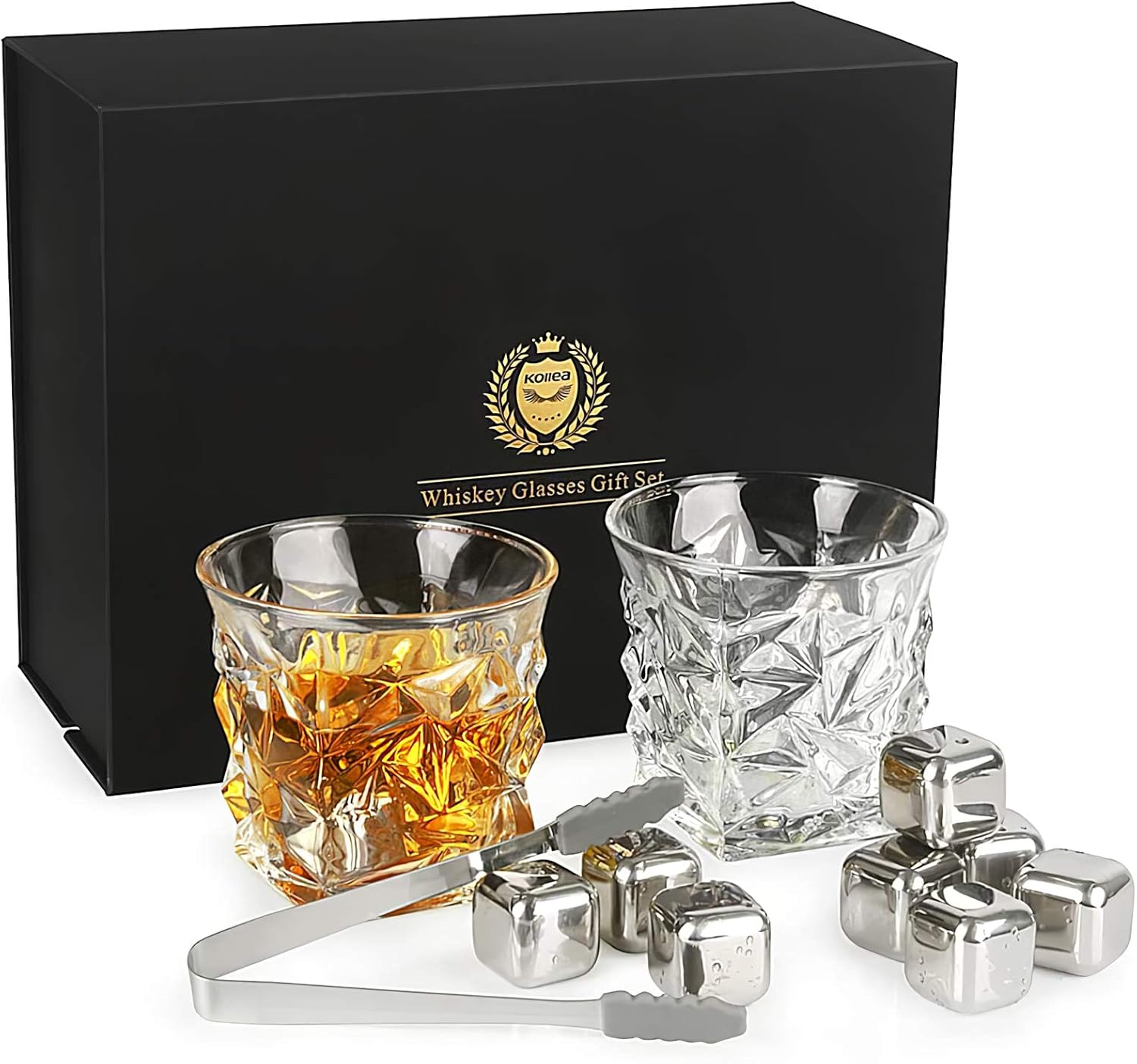 Elevate Your Whiskey Experience: Premium Whiskey Stones Set with 2 Elegant Glasses and 8 Reusable Stainless Steel Ice Cubes - Perfect Gift for Men on Birthdays, Anniversaries, and Special Occasions