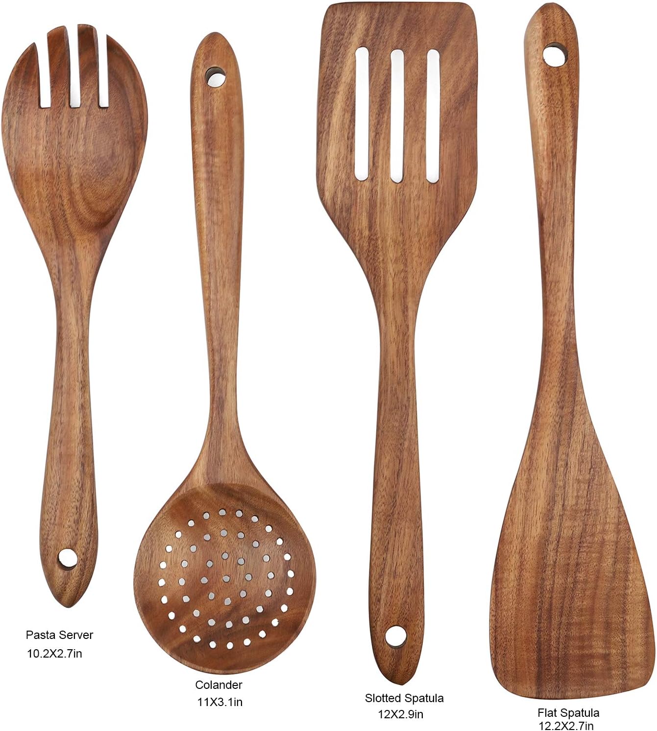 Premium 4-Piece Wooden Cooking Utensils Set - Perfect for Non-Stick Cookware with Spatula, Fork, Turner, Ladle, and Strainer Spoons