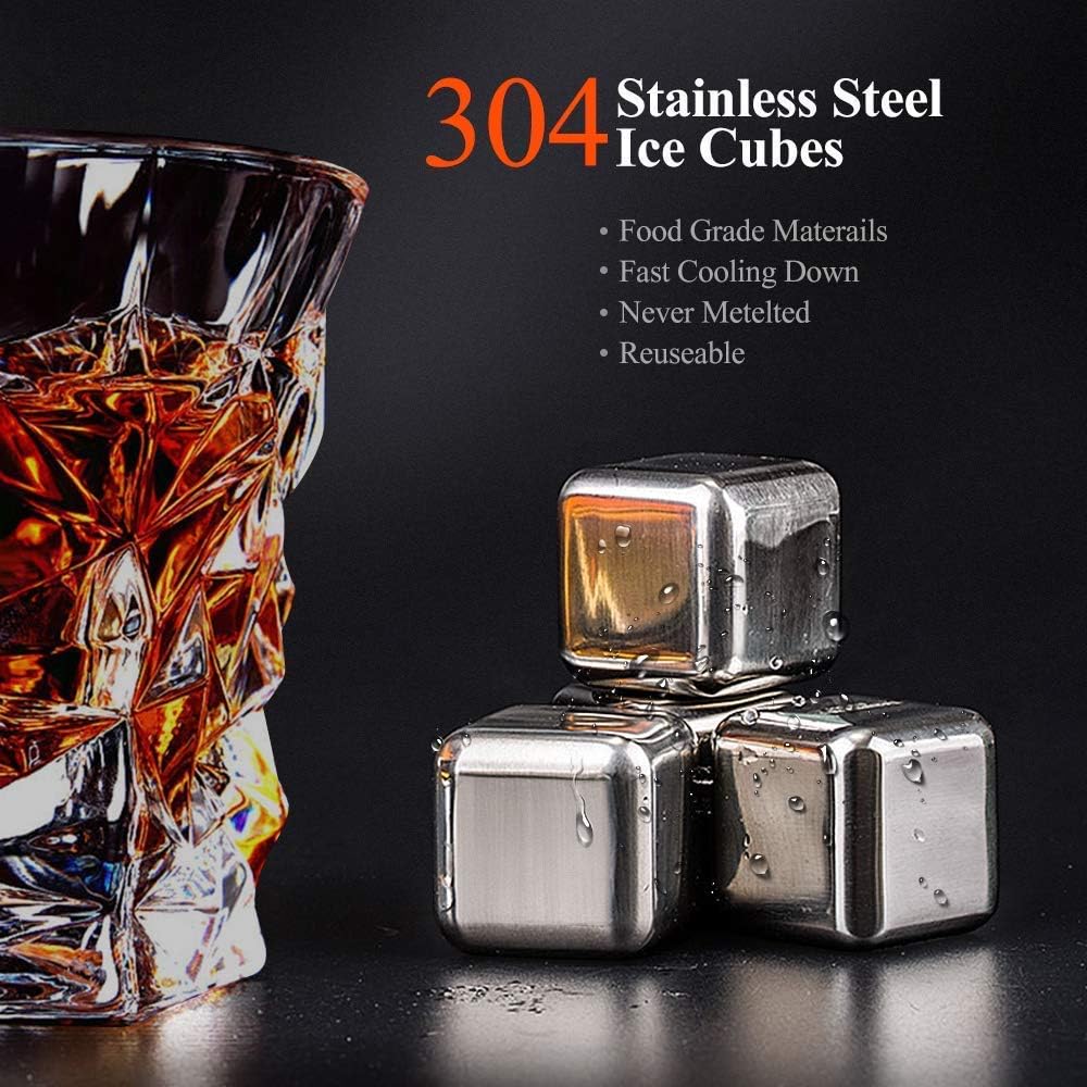 Elevate Your Whiskey Experience: Premium Whiskey Stones Set with 2 Elegant Glasses and 8 Reusable Stainless Steel Ice Cubes - Perfect Gift for Men on Birthdays, Anniversaries, and Special Occasions