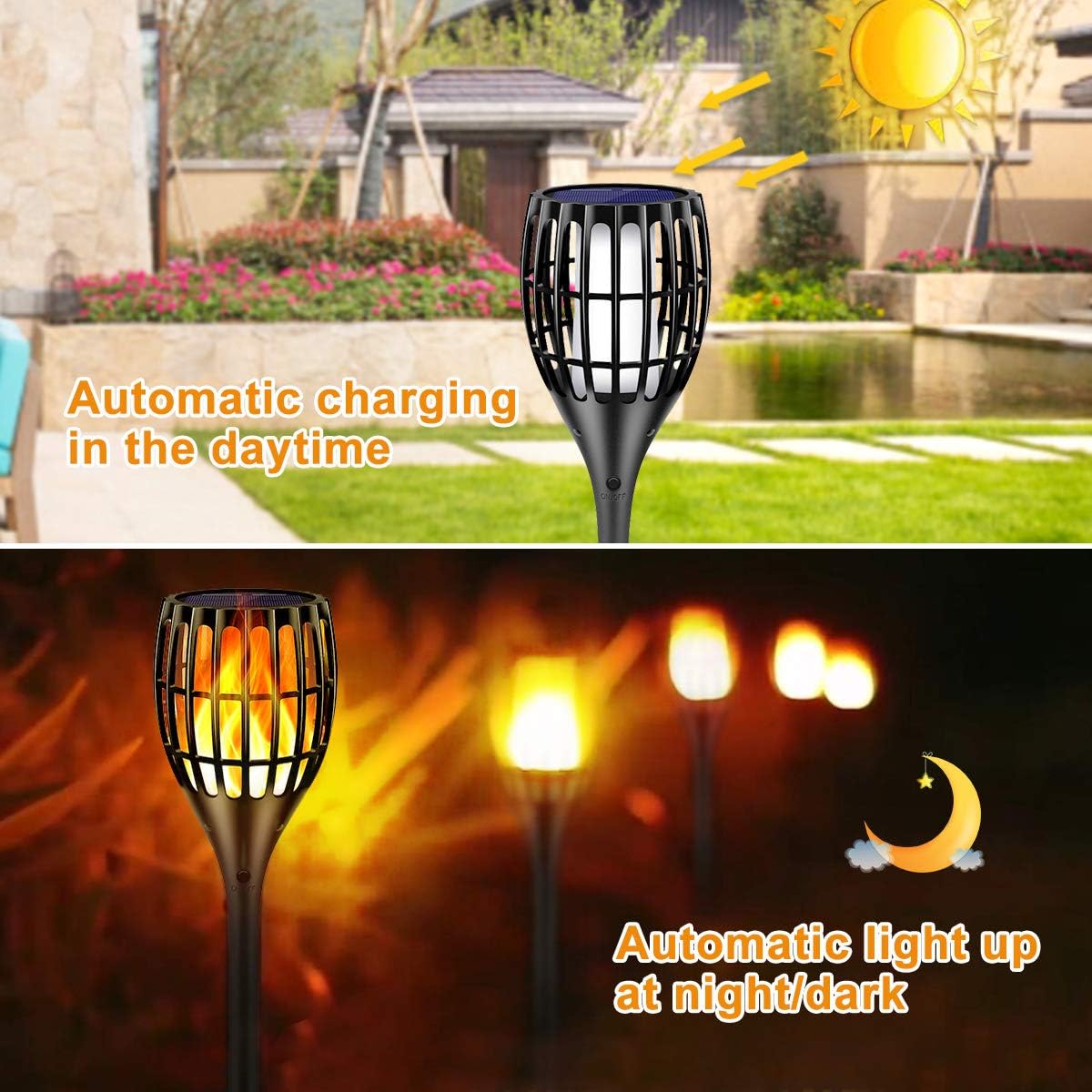 Illuminate Your Outdoors with Solar-Powered Flickering Flame Torch Lights - 4 Pack for Stunning Garden Ambiance