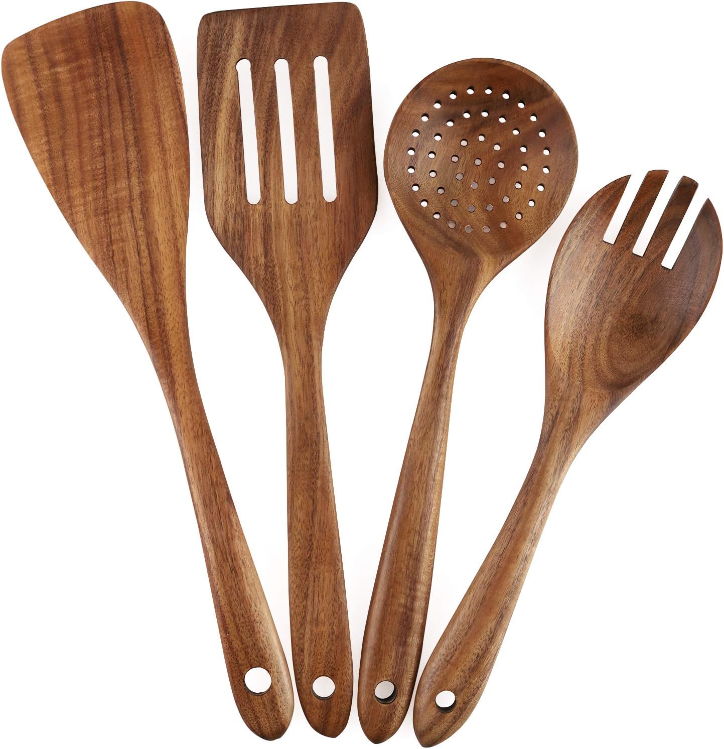 Premium 4-Piece Wooden Cooking Utensils Set - Perfect for Non-Stick Cookware with Spatula, Fork, Turner, Ladle, and Strainer Spoons