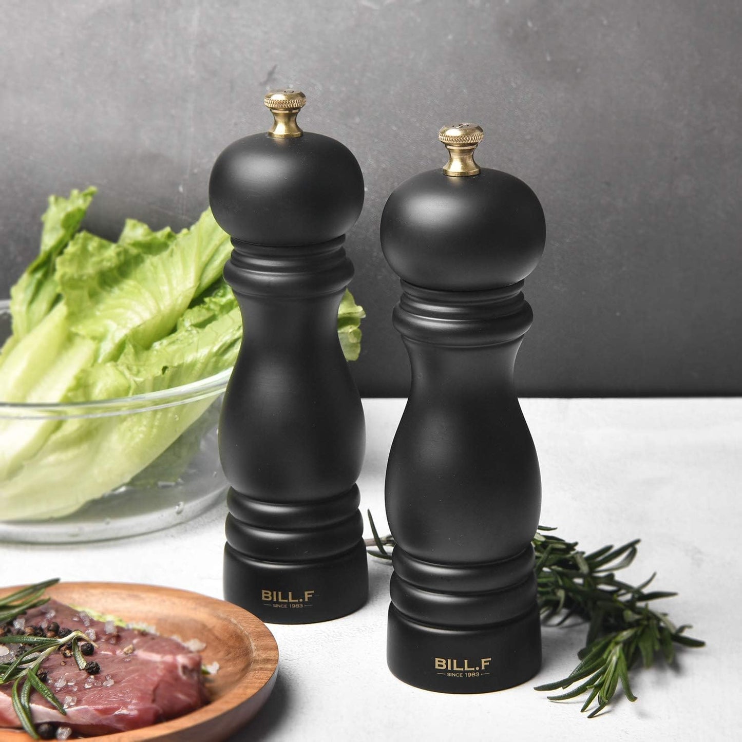 Premium Rubberwood Salt and Pepper Grinder Set - Adjustable 7-Inch Ceramic Mill for Perfect Seasoning - Set of 2
