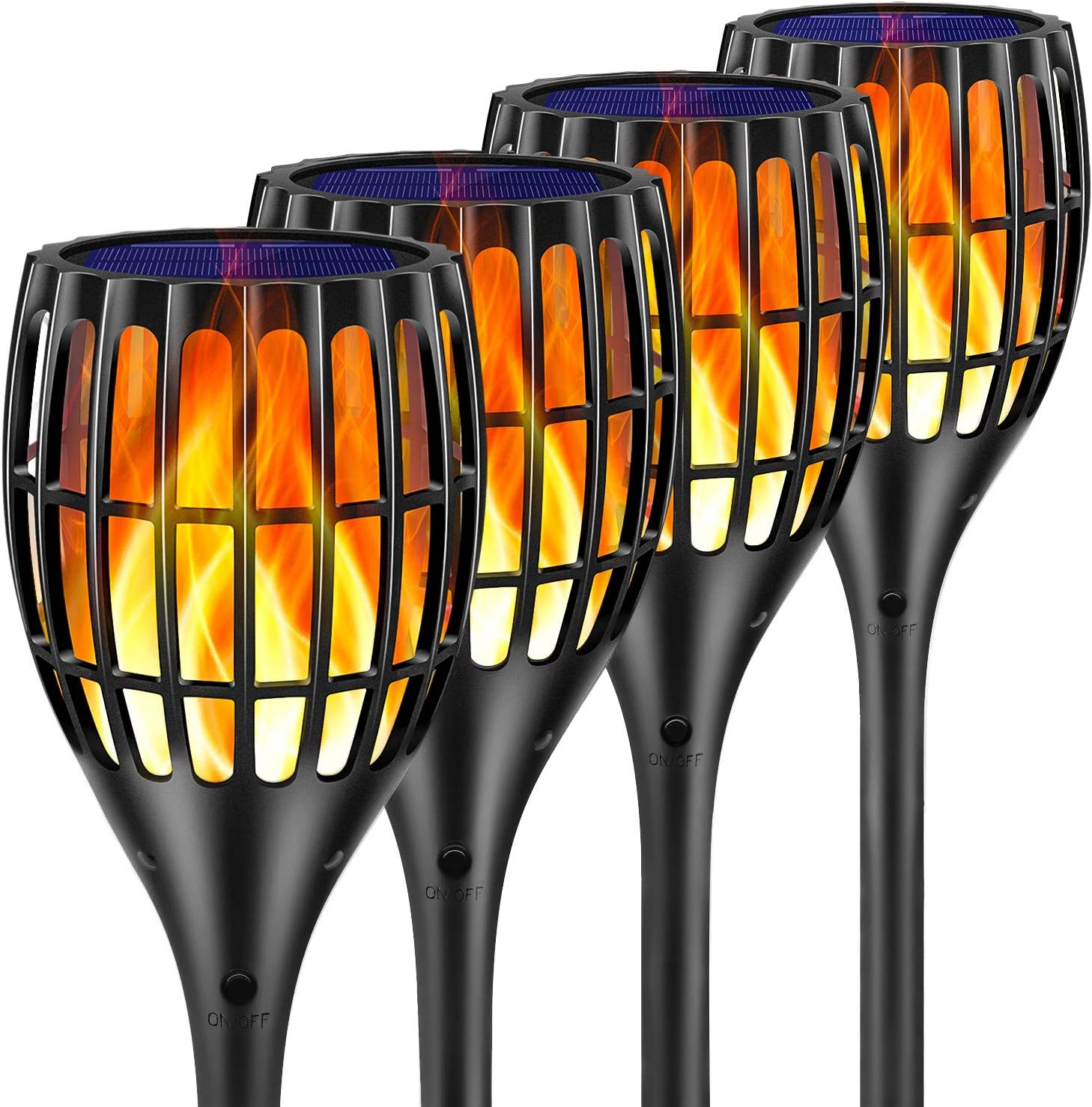 Illuminate Your Outdoors with Solar-Powered Flickering Flame Torch Lights - 4 Pack for Stunning Garden Ambiance