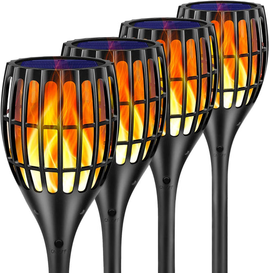 Illuminate Your Outdoors with Solar-Powered Flickering Flame Torch Lights - 4 Pack for Stunning Garden Ambiance