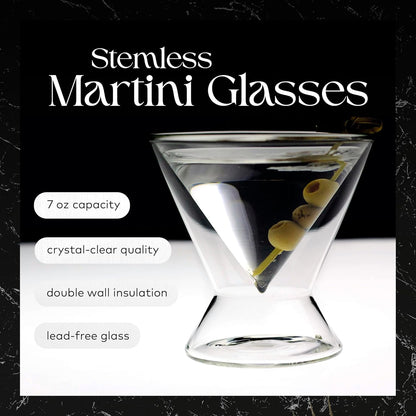 Elevate Your Cocktail Experience with Our Stylish 7 Oz Stemless Martini Glass Set - Perfect for Parties and Gift Giving!