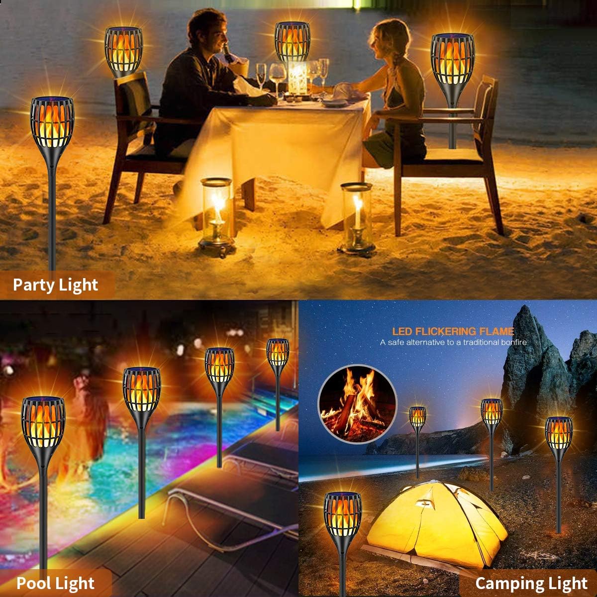 Illuminate Your Outdoors with Solar-Powered Flickering Flame Torch Lights - 4 Pack for Stunning Garden Ambiance