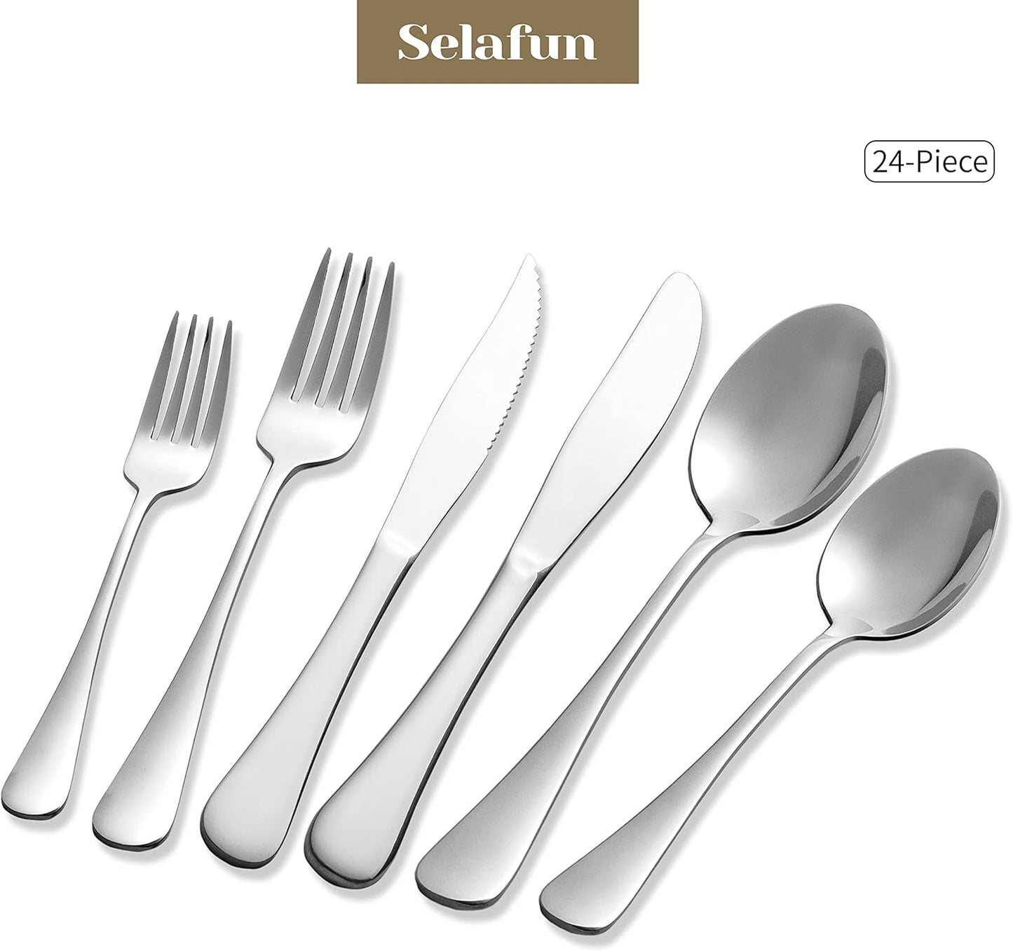 Elevate Your Dining Experience with the 24 Piece Modern Silver Flatware Set - Durable Stainless Steel with Titanium Coating, Perfect for Everyday Use and Special Occasions