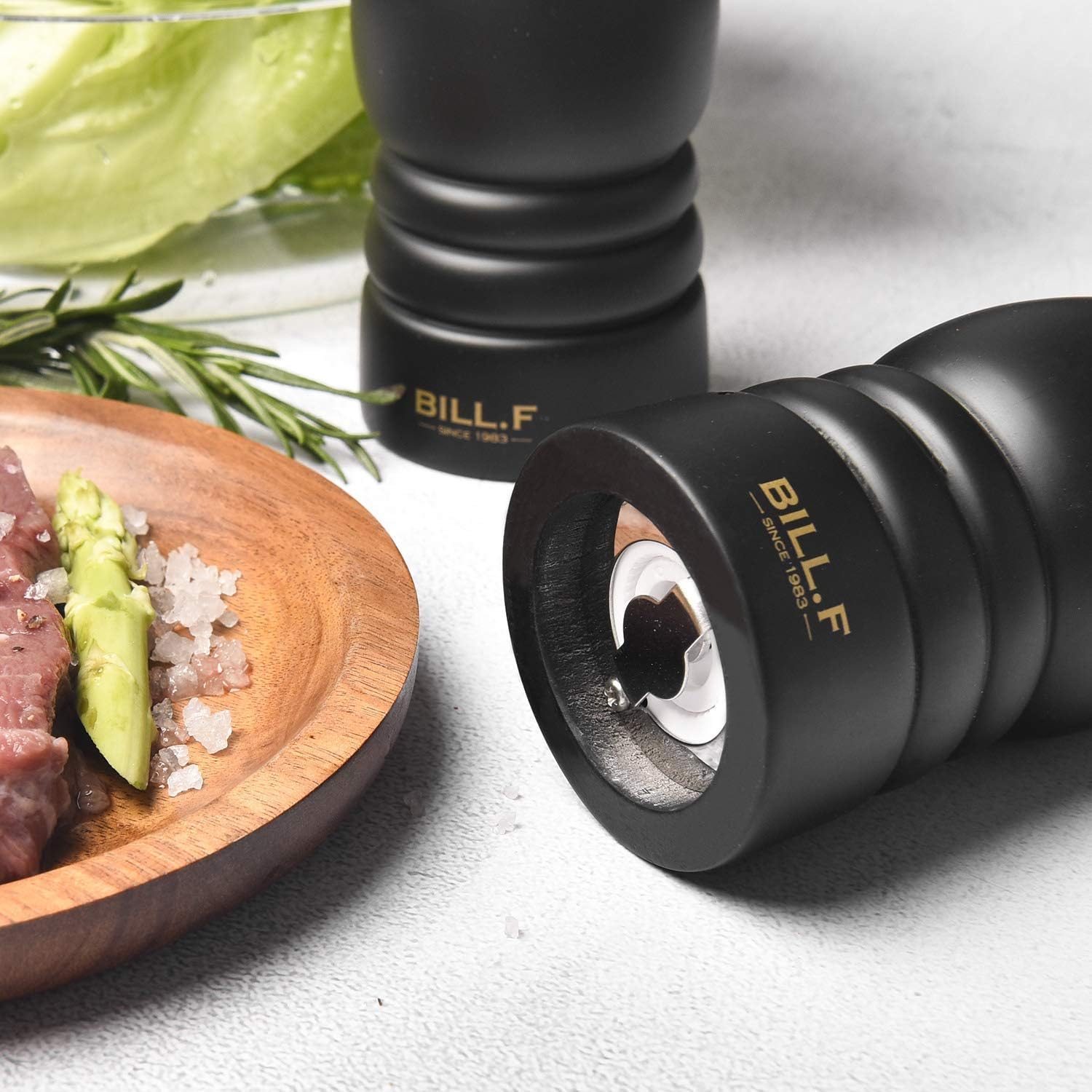 Premium Rubberwood Salt and Pepper Grinder Set - Adjustable 7-Inch Ceramic Mill for Perfect Seasoning - Set of 2