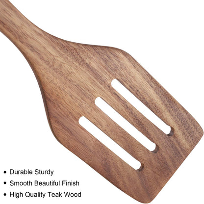 Premium 4-Piece Wooden Cooking Utensils Set - Perfect for Non-Stick Cookware with Spatula, Fork, Turner, Ladle, and Strainer Spoons