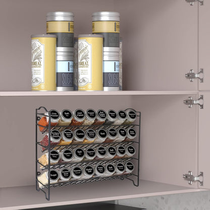 Elevate Your Kitchen Organization with Our Complete Spice Rack Set: 32 Glass Jars, 396 Labels, Chalk Marker & Funnel in Sleek Black