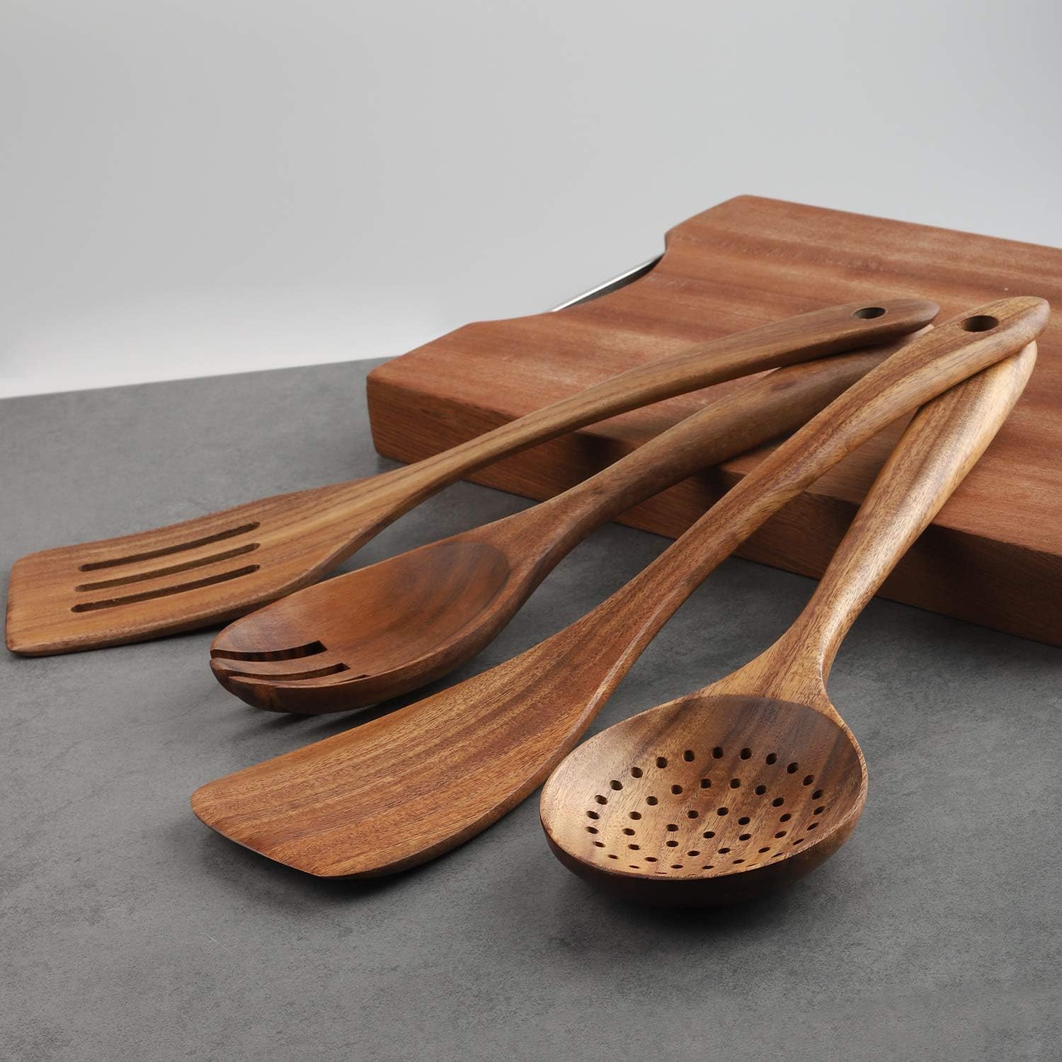 Premium 4-Piece Wooden Cooking Utensils Set - Perfect for Non-Stick Cookware with Spatula, Fork, Turner, Ladle, and Strainer Spoons