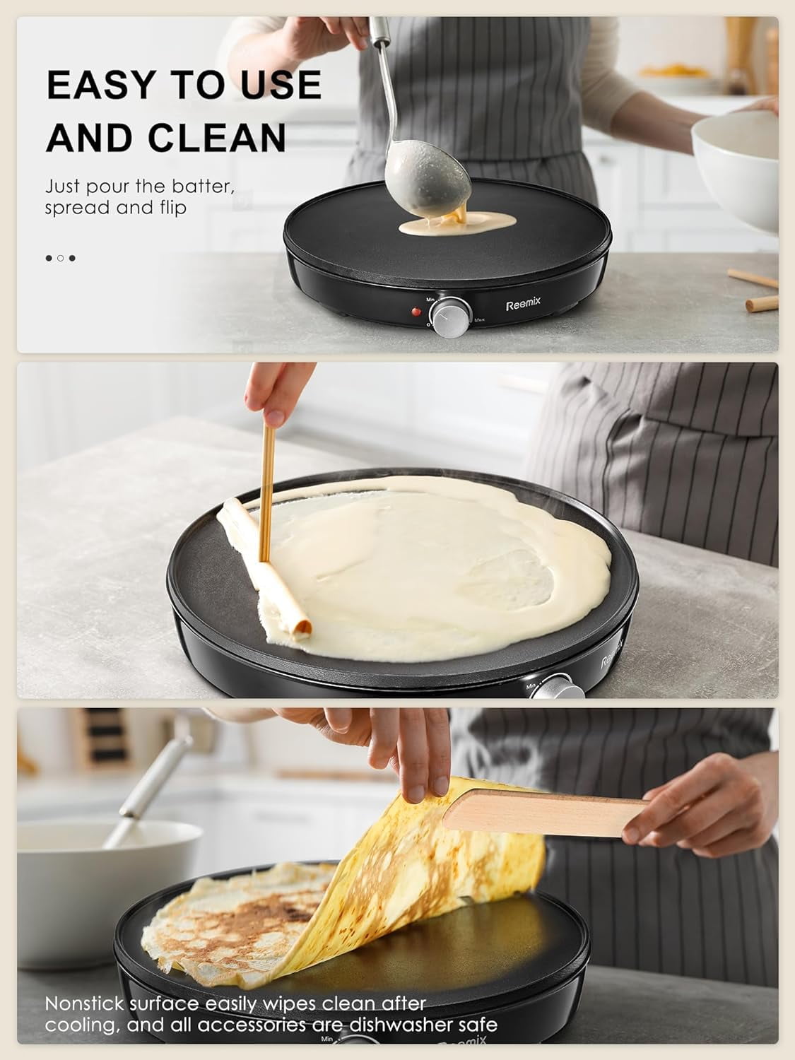 Elevate Your Breakfast Game with the Reemix Nonstick 12" Electric Crepe Maker - Perfect for Crepes, Pancakes, and More!