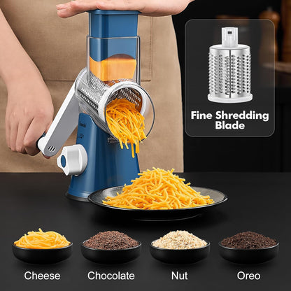 Effortlessly Shred and Slice with Our Versatile Rotary Cheese Grater - Includes 3 Interchangeable Blades for Quick and Easy Food Prep!