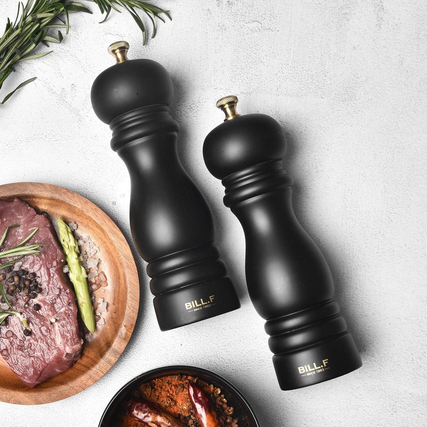 Premium Rubberwood Salt and Pepper Grinder Set - Adjustable 7-Inch Ceramic Mill for Perfect Seasoning - Set of 2