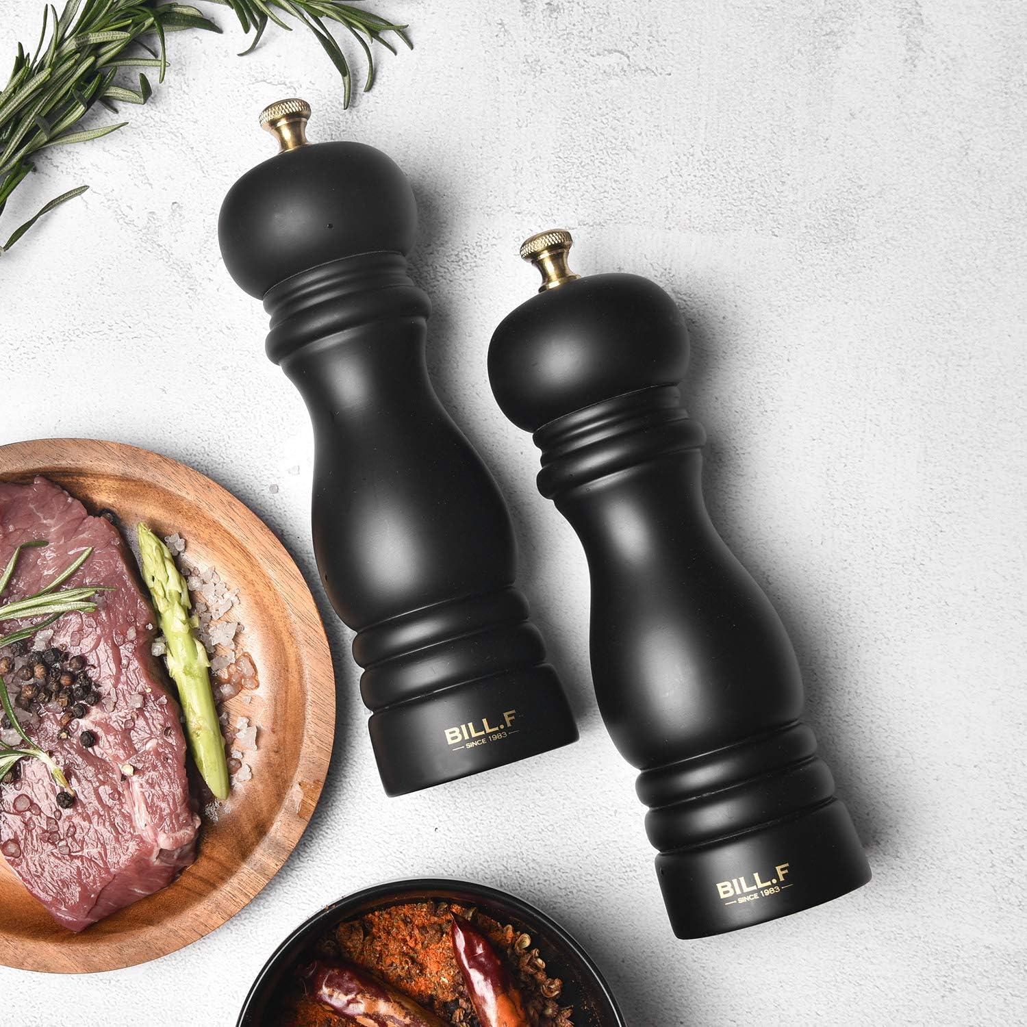 Premium Rubberwood Salt and Pepper Grinder Set - Adjustable 7-Inch Ceramic Mill for Perfect Seasoning - Set of 2