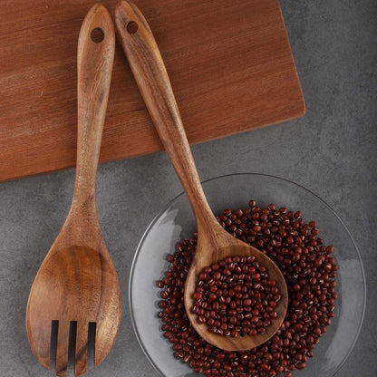 Premium 4-Piece Wooden Cooking Utensils Set - Perfect for Non-Stick Cookware with Spatula, Fork, Turner, Ladle, and Strainer Spoons