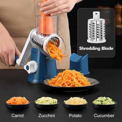 Effortlessly Shred and Slice with Our Versatile Rotary Cheese Grater - Includes 3 Interchangeable Blades for Quick and Easy Food Prep!