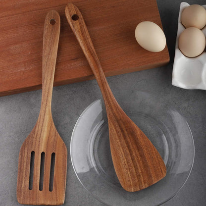 Premium 4-Piece Wooden Cooking Utensils Set - Perfect for Non-Stick Cookware with Spatula, Fork, Turner, Ladle, and Strainer Spoons