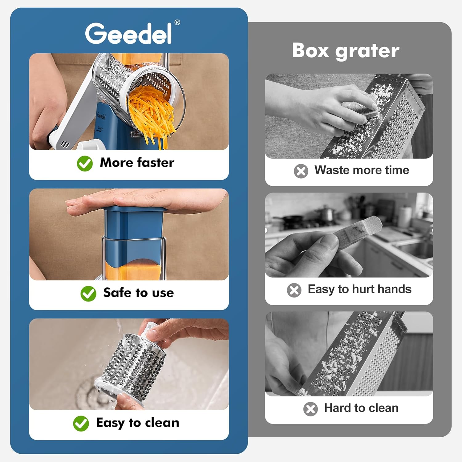 Effortlessly Shred and Slice with Our Versatile Rotary Cheese Grater - Includes 3 Interchangeable Blades for Quick and Easy Food Prep!