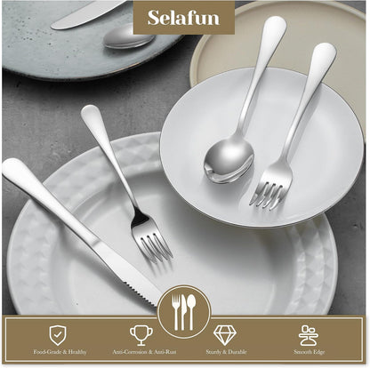 Elevate Your Dining Experience with the 24 Piece Modern Silver Flatware Set - Durable Stainless Steel with Titanium Coating, Perfect for Everyday Use and Special Occasions