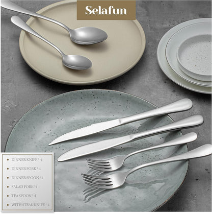 Elevate Your Dining Experience with the 24 Piece Modern Silver Flatware Set - Durable Stainless Steel with Titanium Coating, Perfect for Everyday Use and Special Occasions