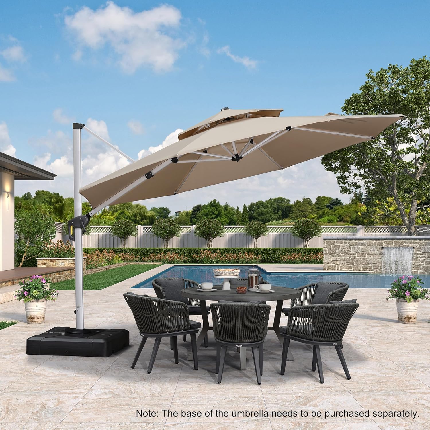 Elevate Your Outdoor Experience with the 12 Feet Double Top Deluxe Patio Umbrella - Stylish Beige Offset Hanging Design for Ultimate Shade and Protection